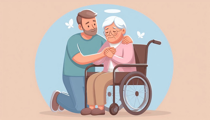 Imagen de un cuidador dando apoyo y cuidado